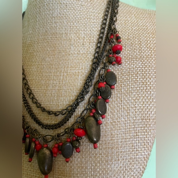 Elegant Red and Brown Layered Necklace - Picture 4 of 5